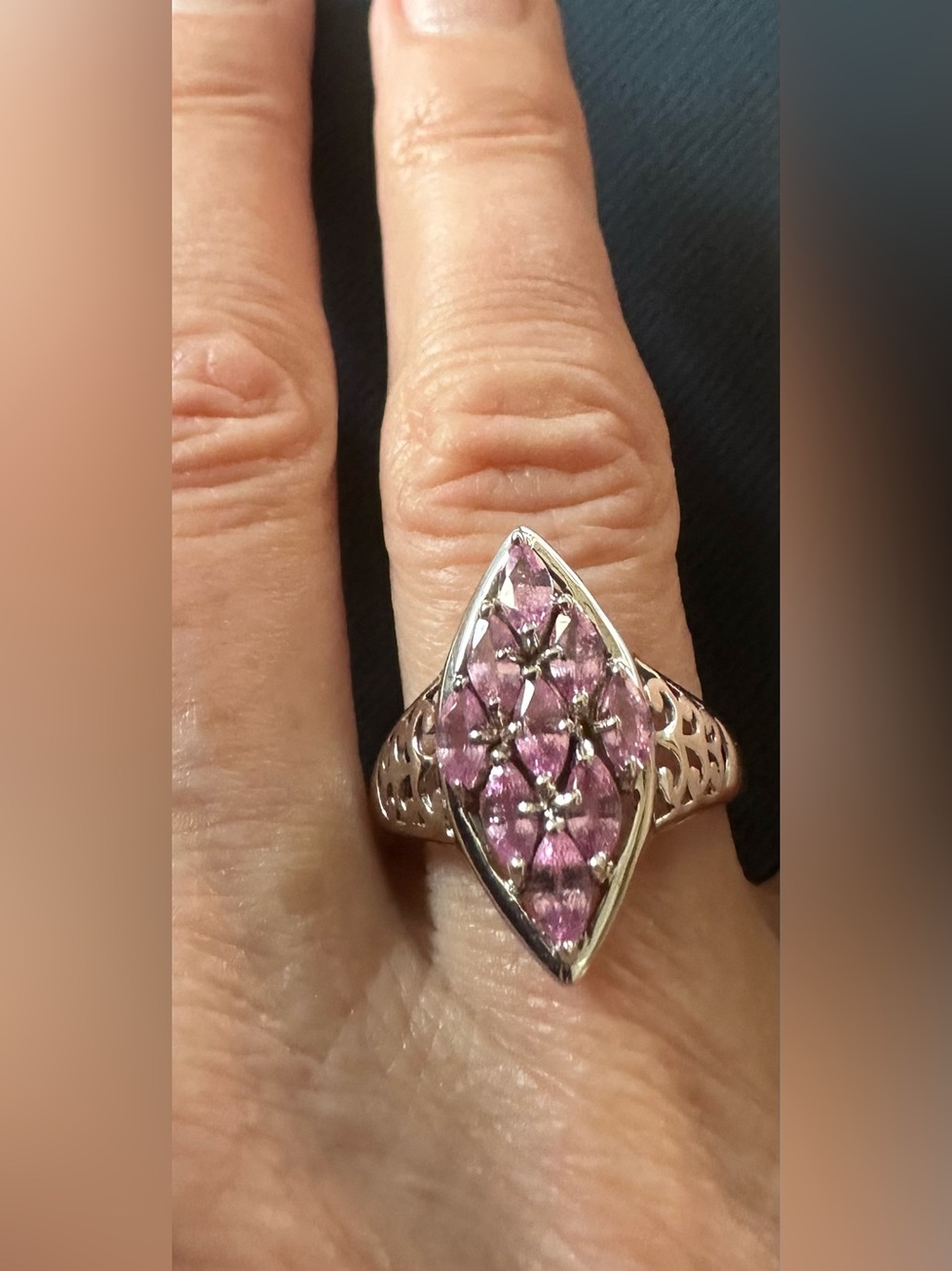 Brand New With Tags (NWT) Solid 14K White Gold Pink Sapphire Navette Statement 7